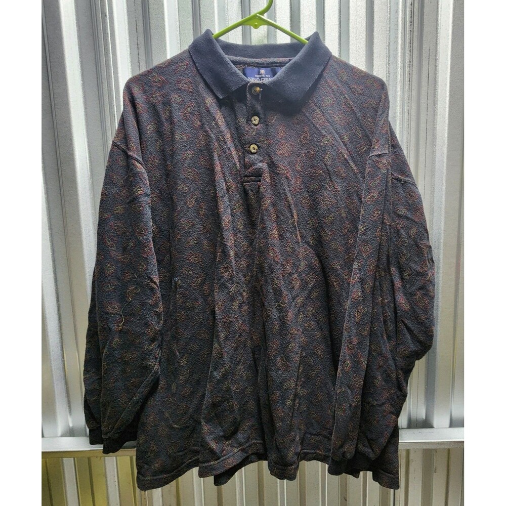 Nino Cerruti Sport Vintage Paisley Pattern Long Sleeve Men's Polo Size L